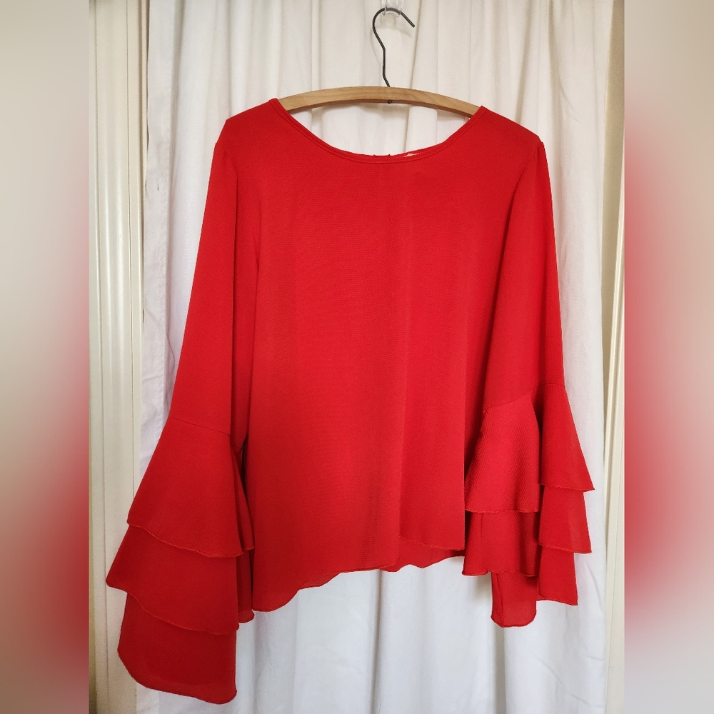 Red Bell Sleeve Blouse  - Women US XL